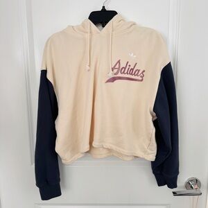 Adidas Beige and Dark Blue Crop Hoodie
